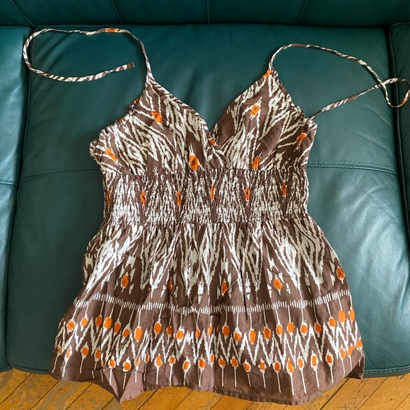 Brown and Orange Printed Halter Top with Ruffle Trim - Picture 7 of 9